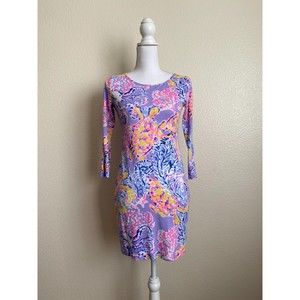 Lilly Pulitzer Periwinkle Purple Fan Sea Davie Shift Dress Pink bodycon stretch